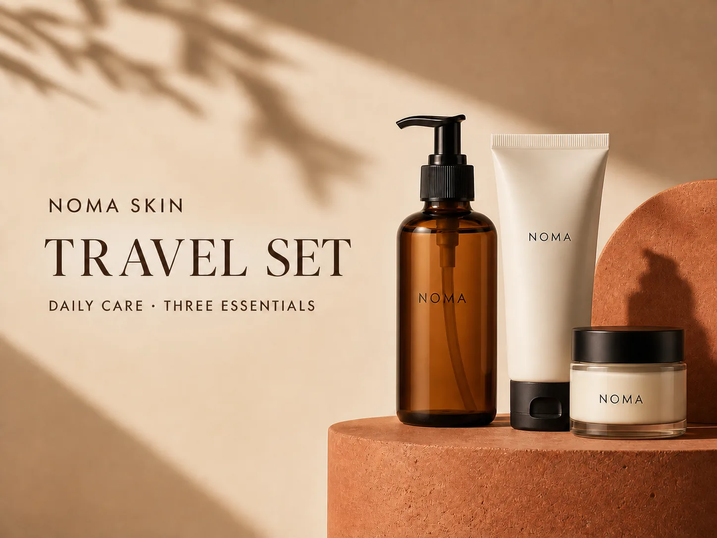 Skincare campaign reading Travel Set with the same serif appearance